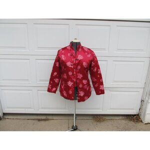 Vintage Women's Chinese Red Nylon Jacket with Floral Pattern